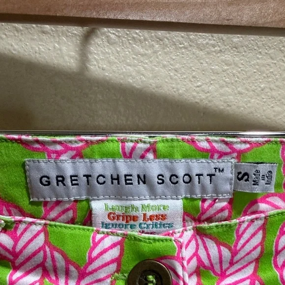 Gretchen Scott Designs Size Small Pink & Green Patterned Trouser Pants - Picture 2 of 10
